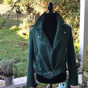 Green moto  jacket, vegan “suede”